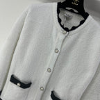 Chanel 2025 Round Neck Lace Cardigan Black White Wool 325690
