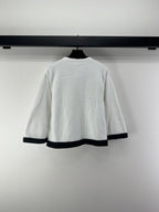 Chanel 2025 Round Neck Lace Cardigan Black White Wool 325690