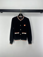 Chanel 2025 Long-sleeved Cardigan Cream and Black Cotton Cashmere 325737
