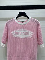 Miumiu 2026 Crew Neck Openwork Knit Short-sleeved Shirt Wool