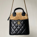 CC Clutch with chain 18  black brown suede calfskin