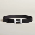 Constance belt buckle & Reversible leather strap 38 mm Black Silver Calfskin