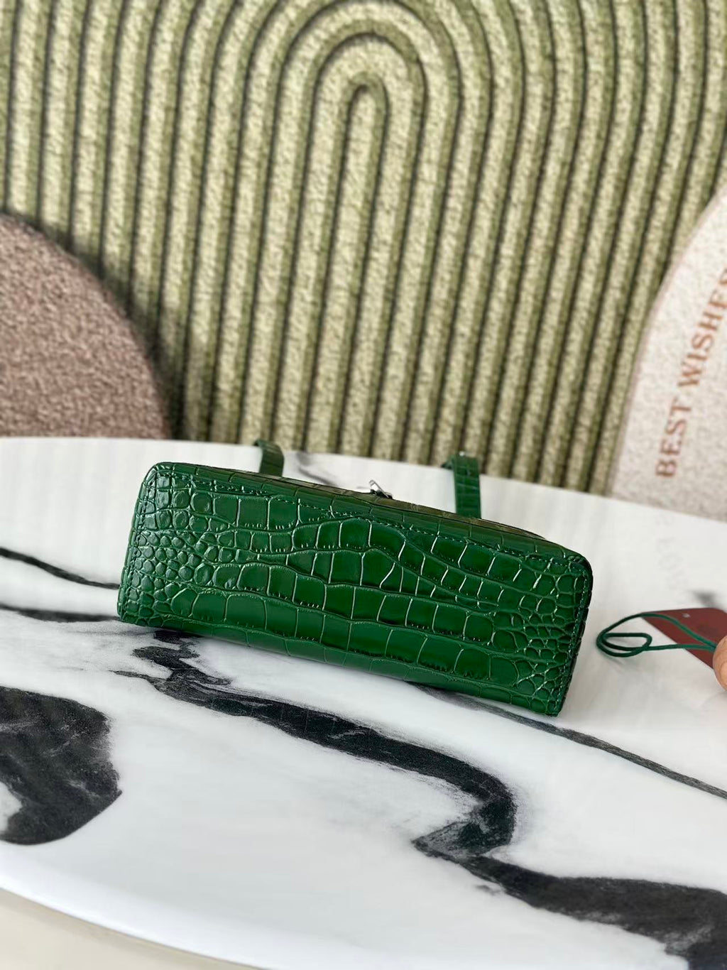 Extra Pocket L19 Teal Green Alligator Pattern Leather SHW