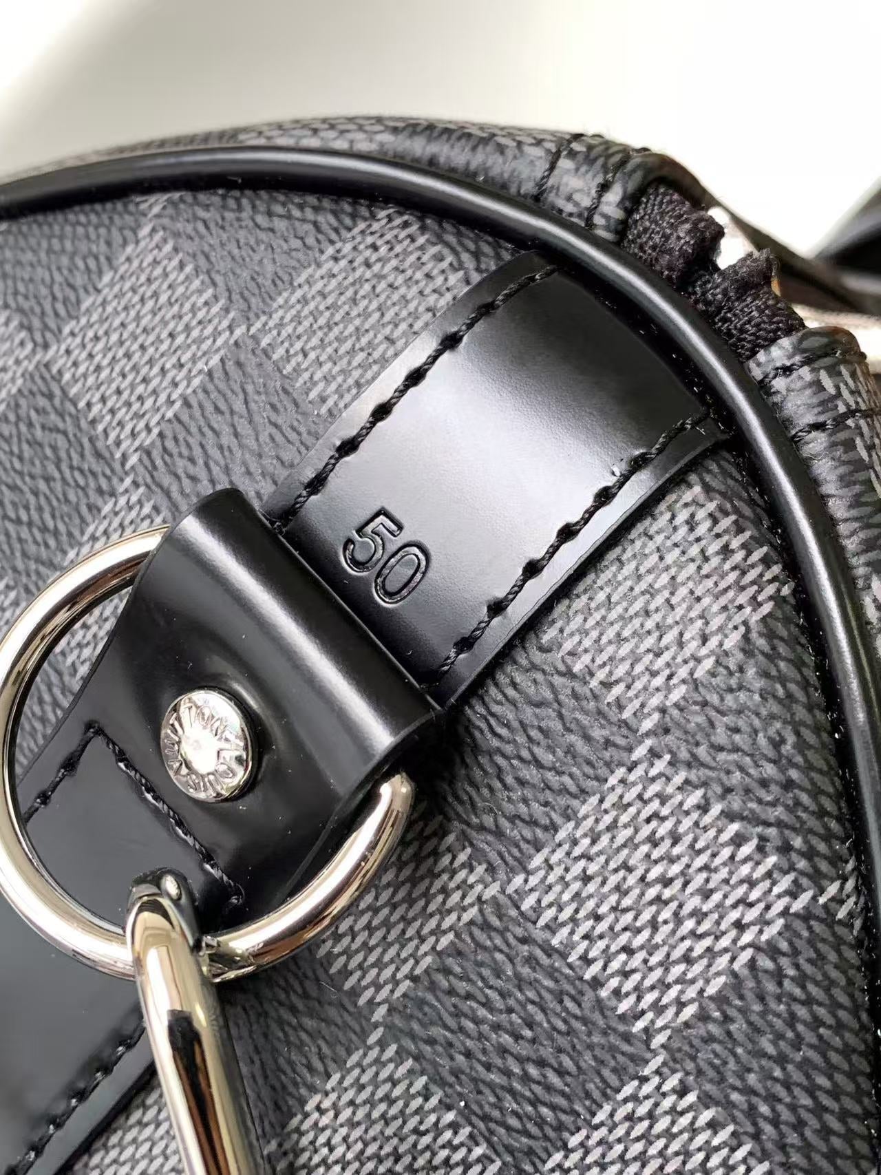 KEEPALL BANDOULIÈRE 45 IN BLACK DAMIER GRAPHITE CANVAS