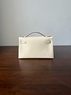 HM KELLY POCHETTE 22CM WHITE BEIGE SWIFT GOLD HARDWARE BEST