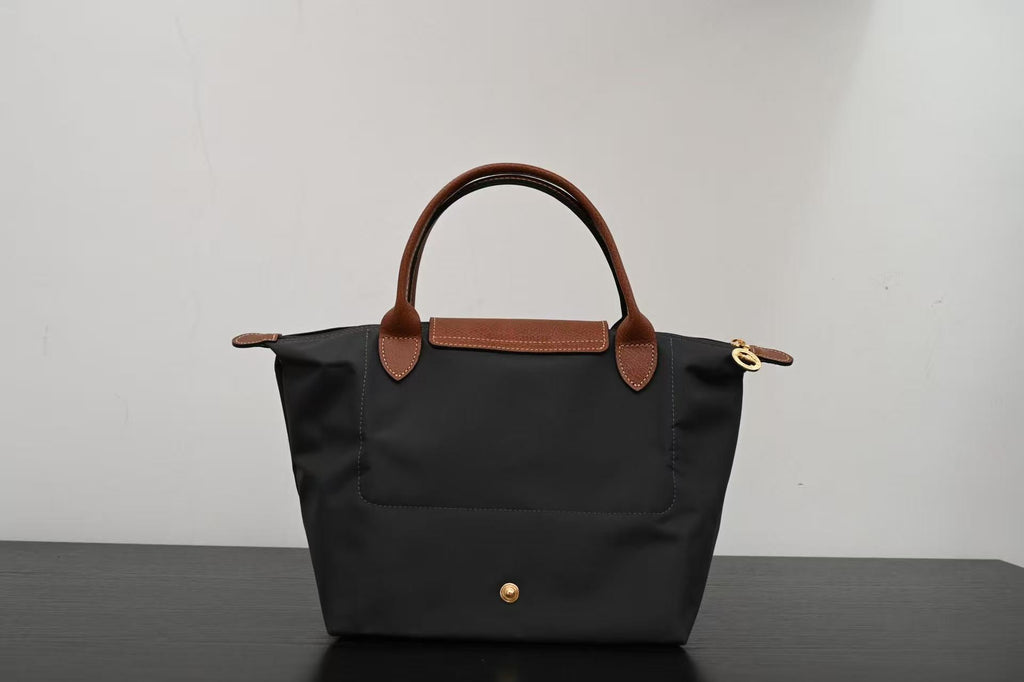 Longchamp Small Le Pliage Tote Bag Brown Black Polyamide Leather