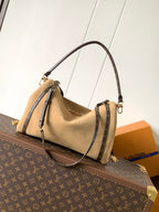 LV Express MM Bag 36cm Beige Suede Monogram Canvas GHW