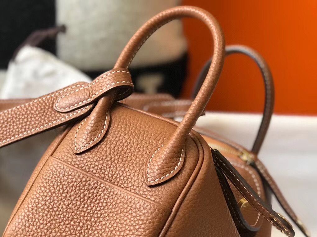HM Mini Lindy 20cm Gold Clemence Leather