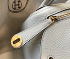 HM Mini Lindy 20cm Pearl Grey Clemence Leather