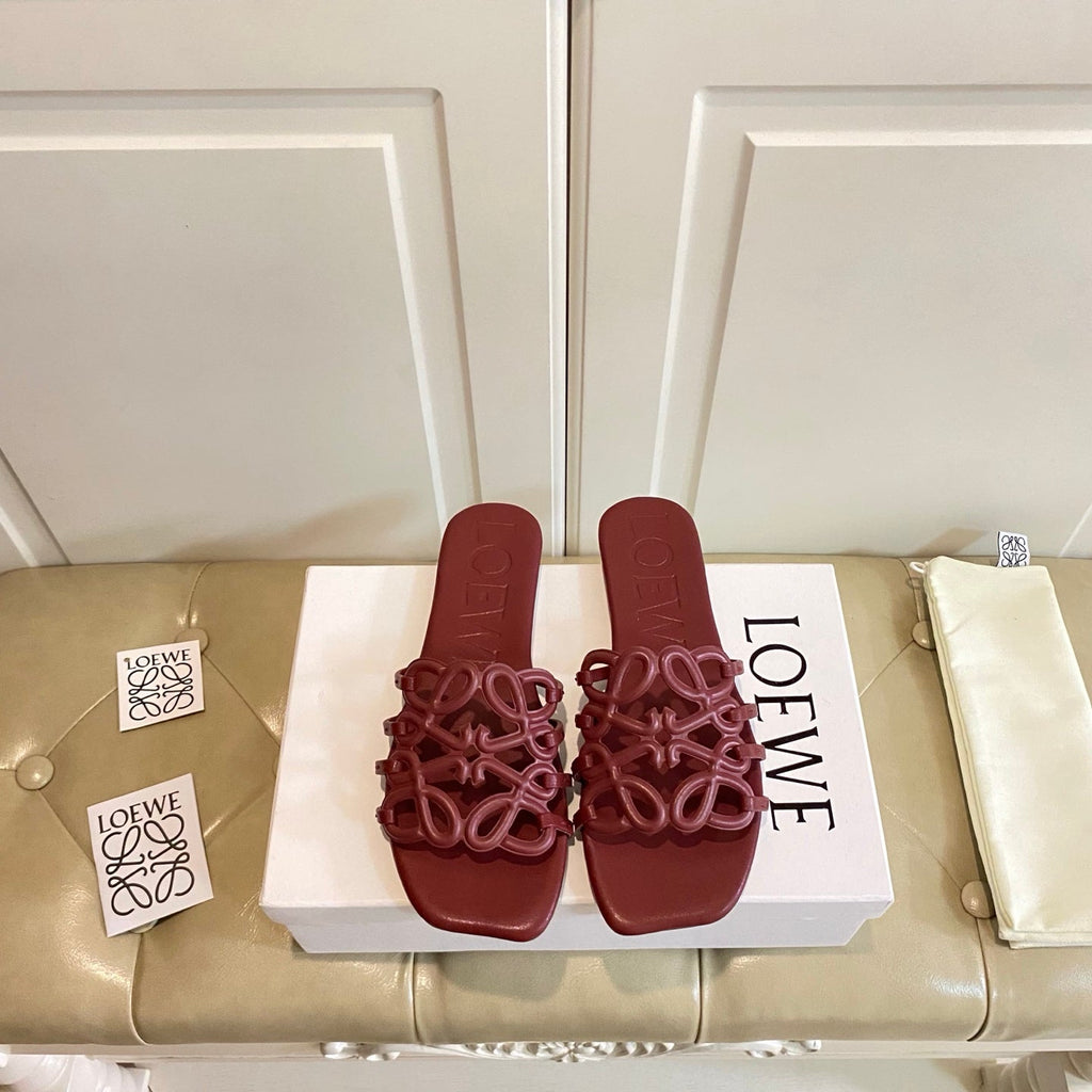Loewe Petal Anagram Leather Slides Multicolor