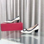 Viv Trompette Thick Heel Pumps White Cowhide Leather 283048