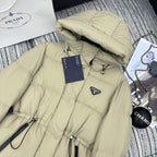 Prada 2025 Drawstring Waist Hooded Mig-length Jacket Down Polyester