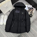 Prada 2025 Drawstring Waist Hooded Mig-length Jacket Down Polyester
