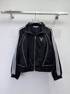 Prada 2025 Striped Patchwork Jacket Black And White Polyester