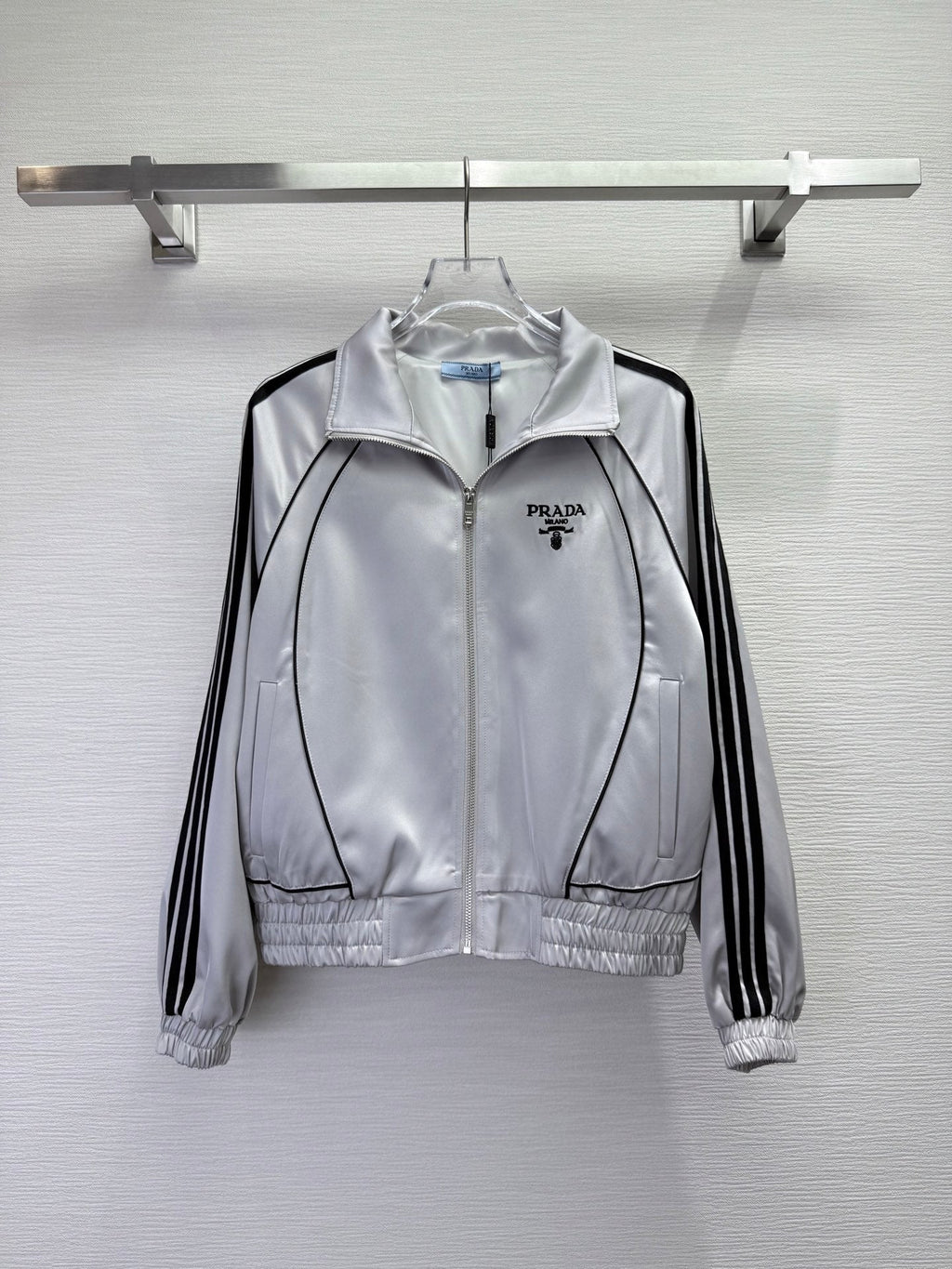 Prada 2025 Striped Patchwork Jacket Black And White Polyester