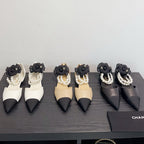 CC 26 Flat Slingback With Pearl Ankle Strap Lambskin Fabric