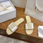 CD 26s Embroidered Sandals Canvas Cowhide 685402