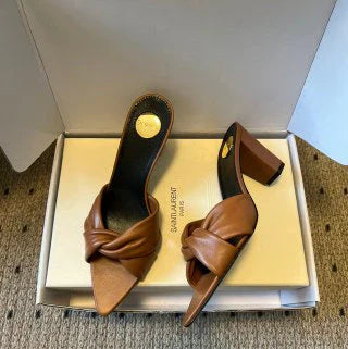 YSL 26ss High Heeled Mules 75 Sheepskin