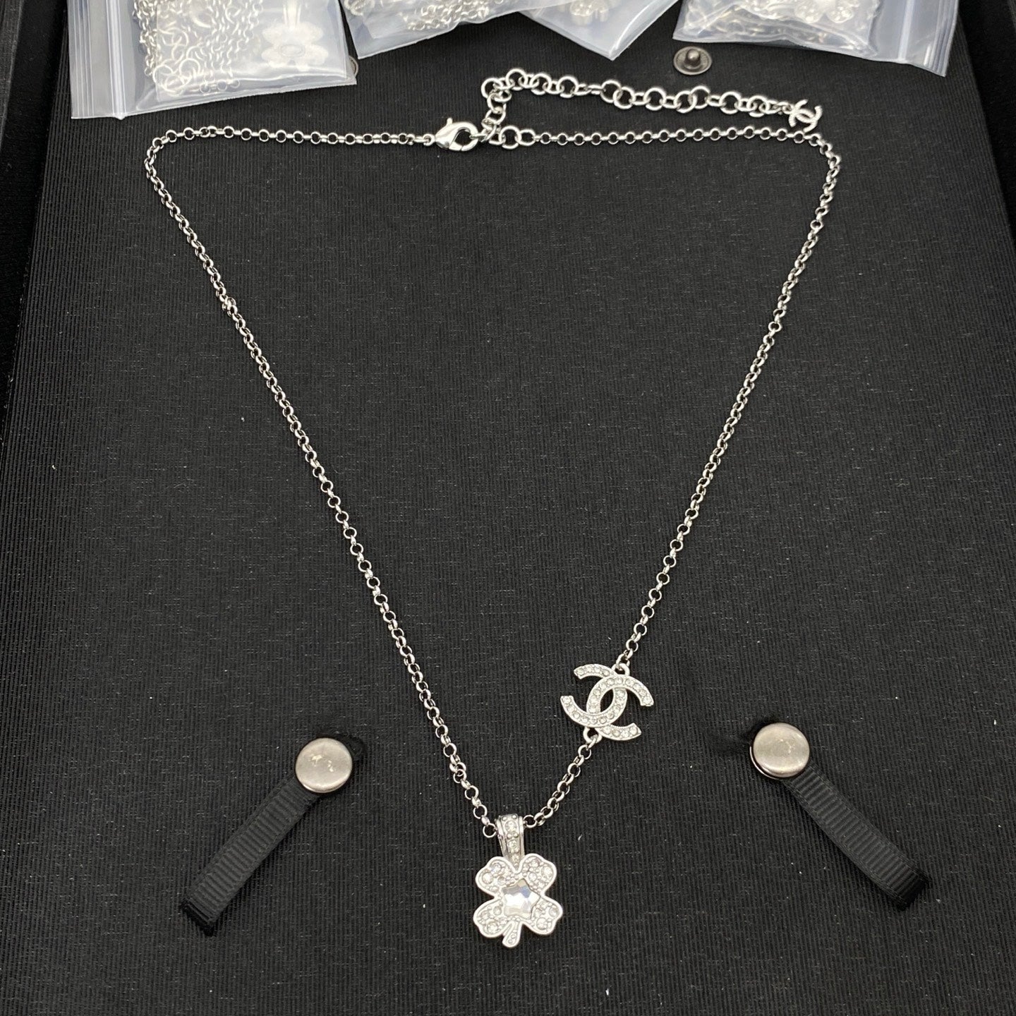 Chanel Clover CC Pendant Silver Necklace