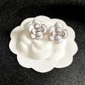 CC Camellia Double C White Gold Earrings