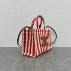 Celine 2026 Cabas Thais Striped Bag 29cm Red White Textile Calfskin 283595