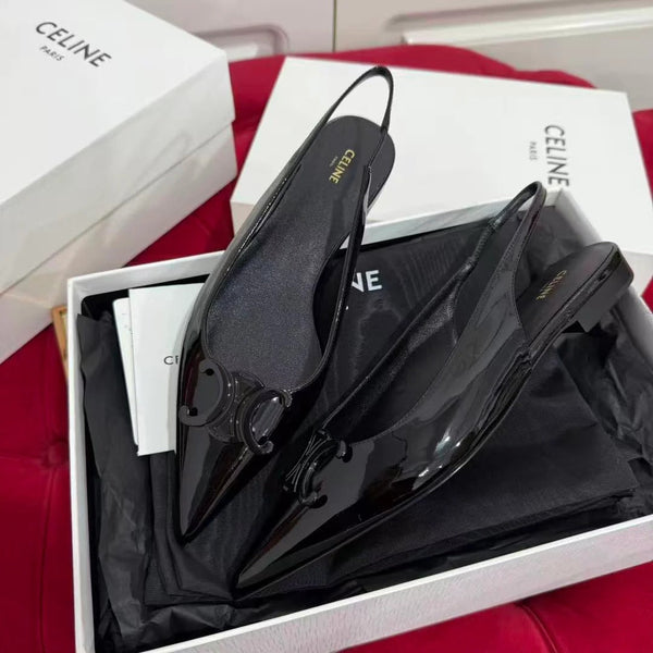 Celine 2026 Alma Triomphe Slingback Black Glossy Calfskin