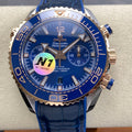 Omega Seamaster 46mm Blue Dial Pink Gold Case Blue Crocodile Leather
