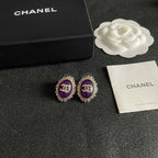 CC Double C Purple Pearl Gold Earrings