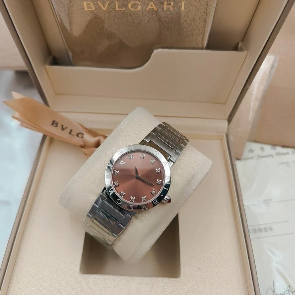 BVLGARI 33mm Diamond Numerals Sliver Case Steel