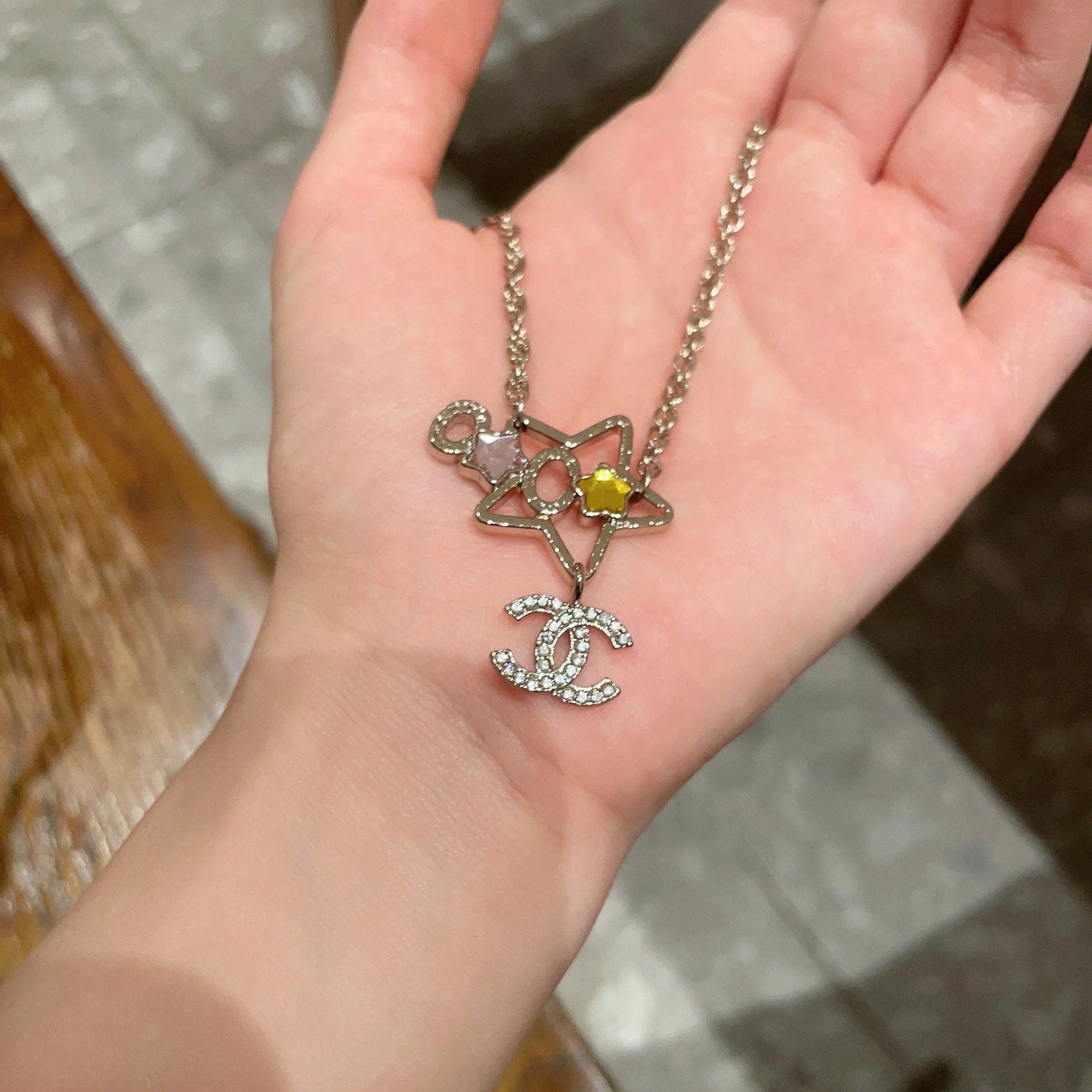 CC    Double C Star Gold Diamond Necklaces