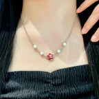 CC Flower    Red Pearl Gold Necklaces