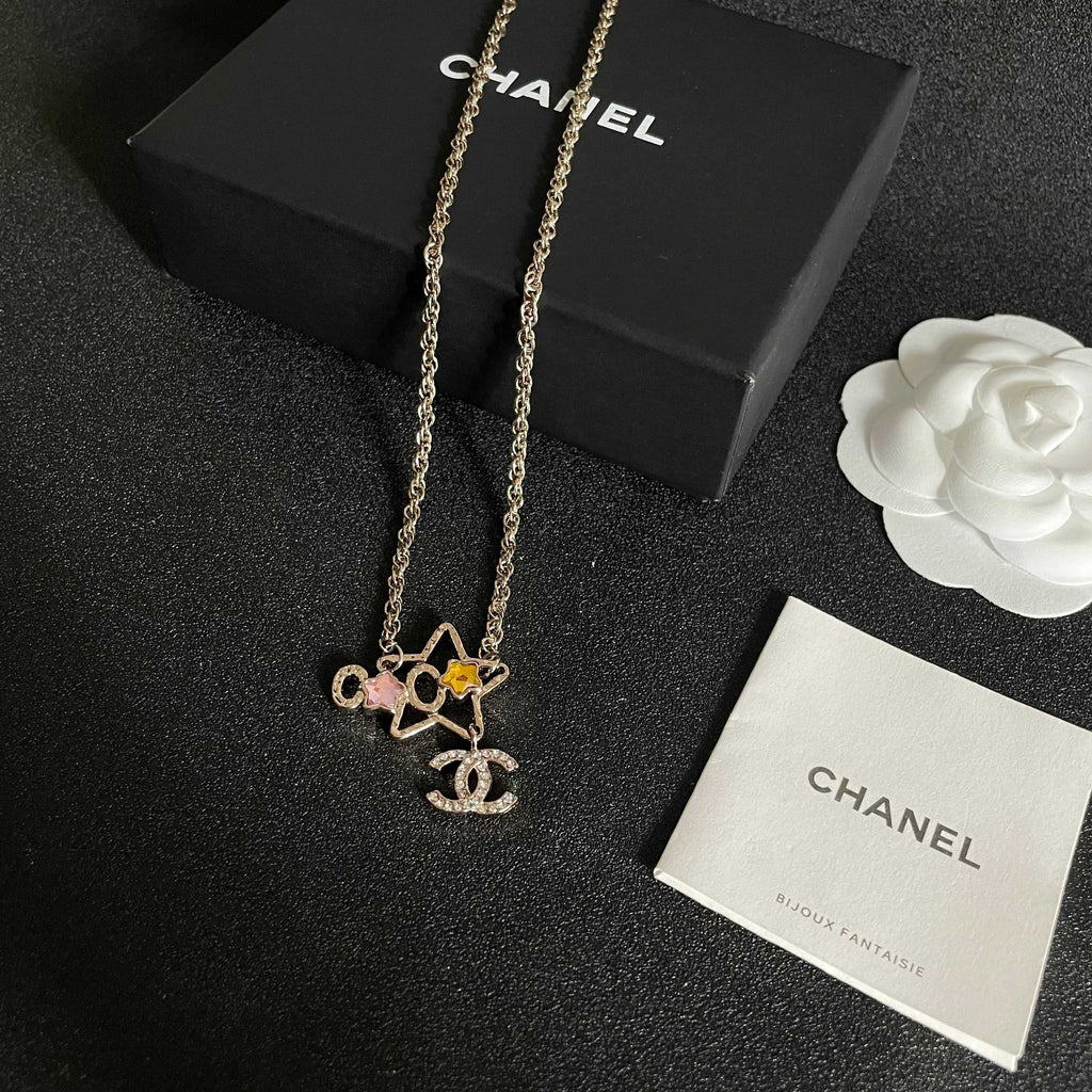 CC    Double C Star Gold Diamond Necklaces