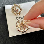 CC Pendant Double C White Pearl Gold Earrings 558642