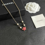 CC Flower    Red Pearl Gold Necklaces