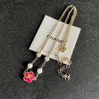 CC Flower    Red Pearl Gold Necklaces