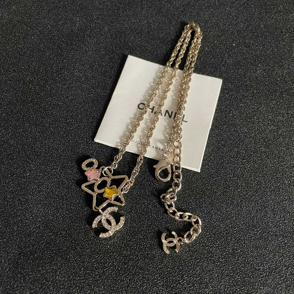 CC    Double C Star Gold Diamond Necklaces