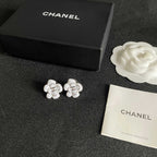 CC Camellia Double C White Gold Earrings