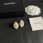 CC Double C White Pearl Gold Earrings
