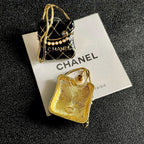CC    Double C Bag Black Gold Earrings