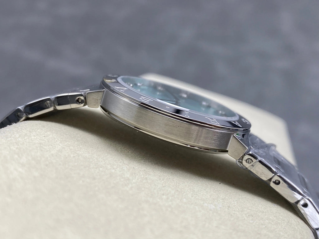 BVLGARI 33mm Blue Dial Diamond Numerals Steel