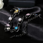 CC Multicolor Crystal Pearl Black Necklace