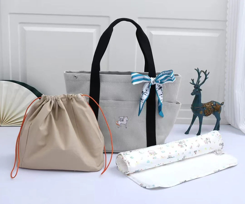 Hermes 2025 Cabriole Nappy Bag Light Gray mix Black Cotton