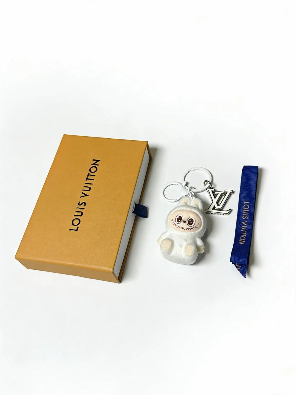 LV White Wool Labubu Charm