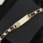 CC Choker Black Gold Pearl Leather Necklace