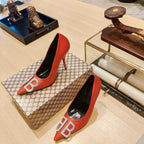 Balenciaga 26s High Heel Pump 105 Orange Red Silk Satin 681176