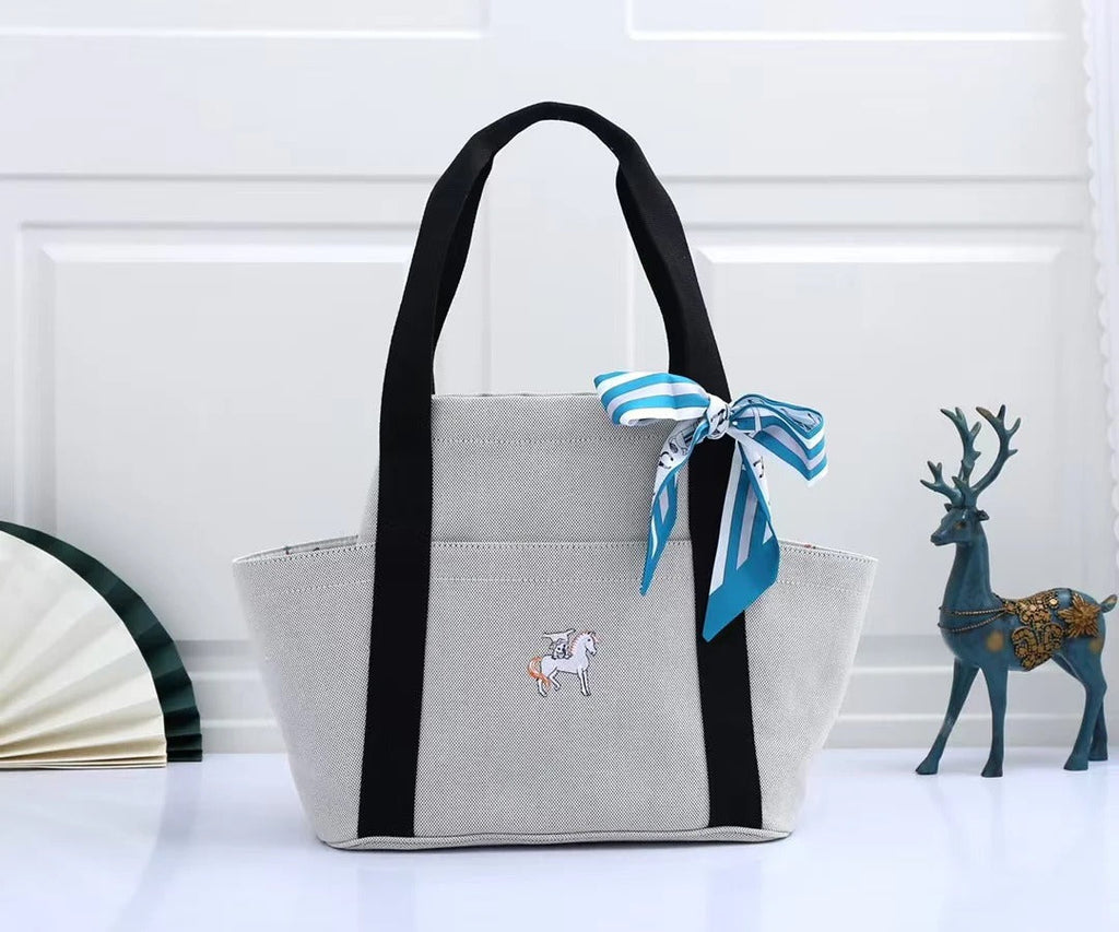 Hermes 2025 Cabriole Nappy Bag Light Gray mix Black Cotton