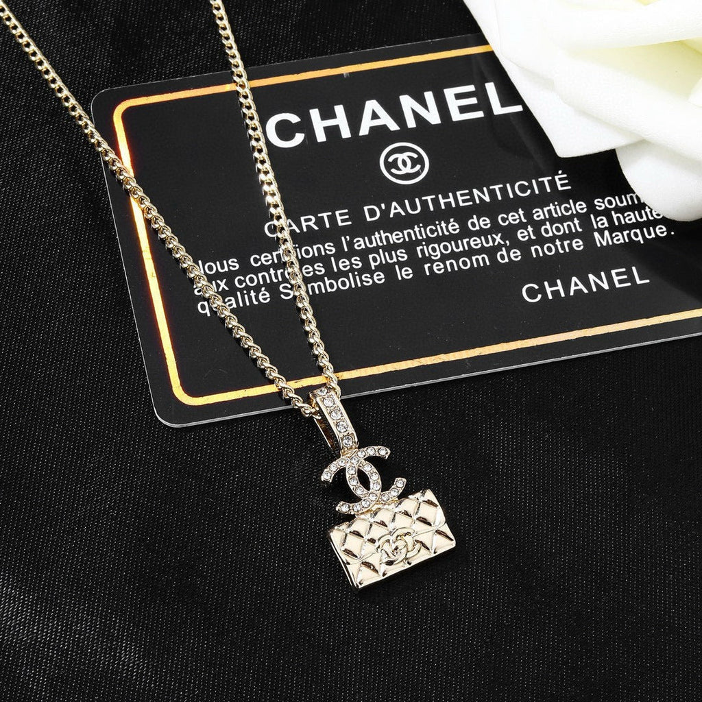 CC Classic Double C Light Gold Diamond Bag Necklace