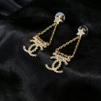 CC Pendant Double C Star Diamond Gold Earrings