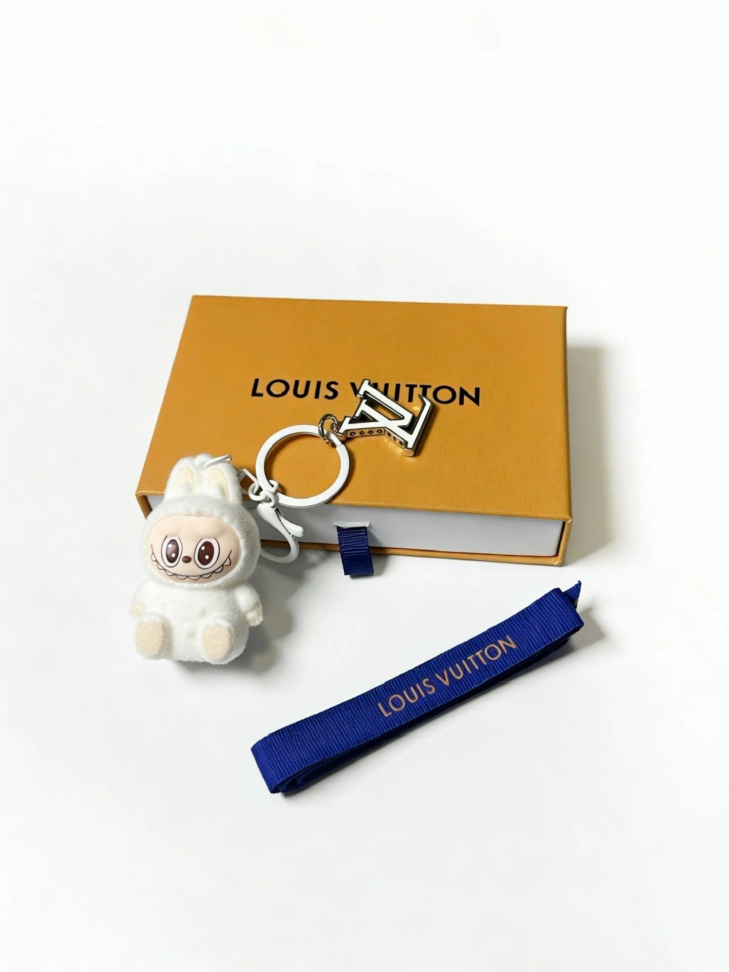 LV White Wool Labubu Charm
