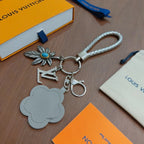 LV Gray Flower Charm With Silver Logo